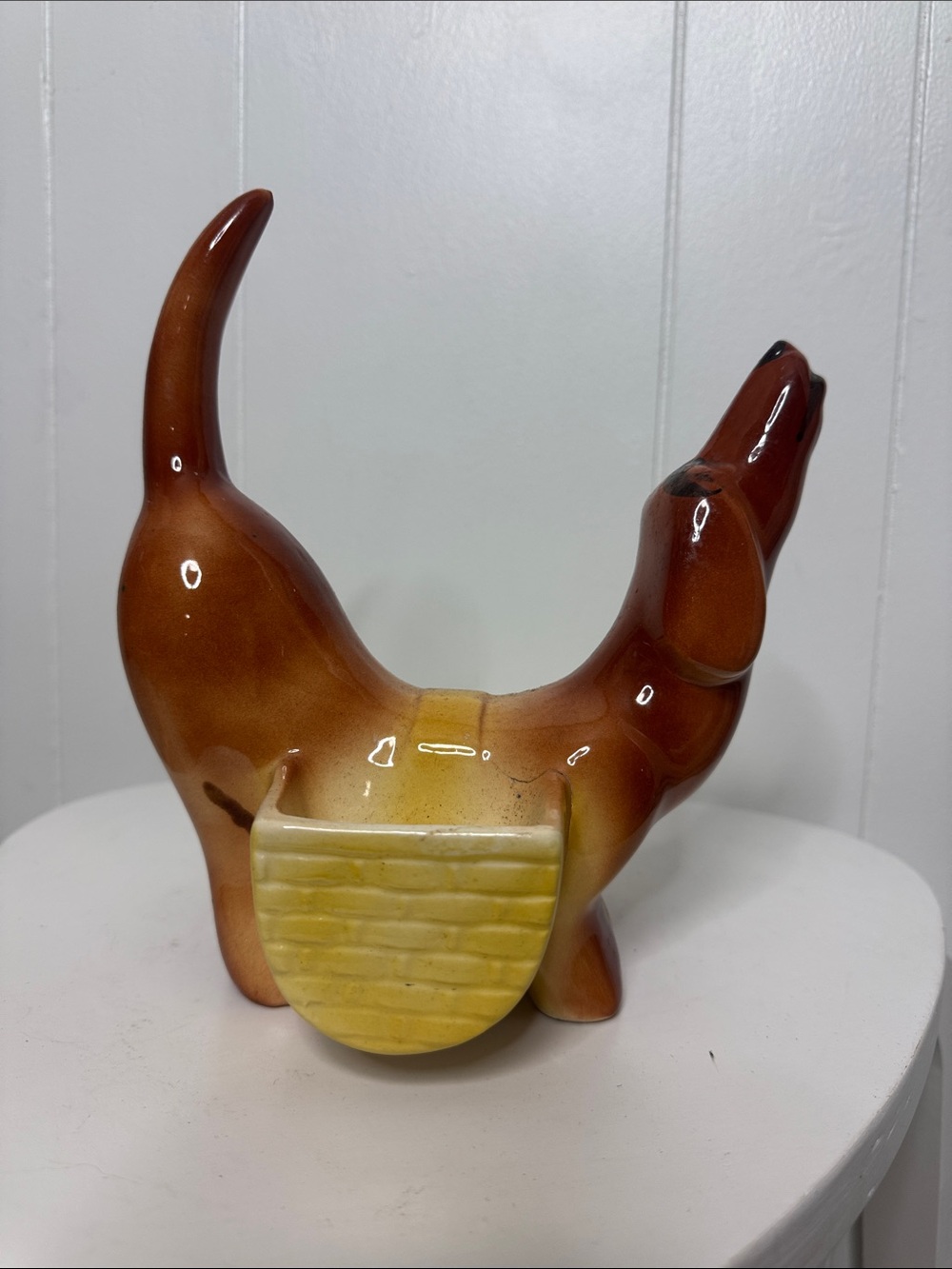 Vintage ceramic weiner dog planter bowl decor